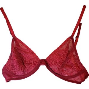Free People  Intimately 34B Sheer Red Bra Underwire Unlined Lace